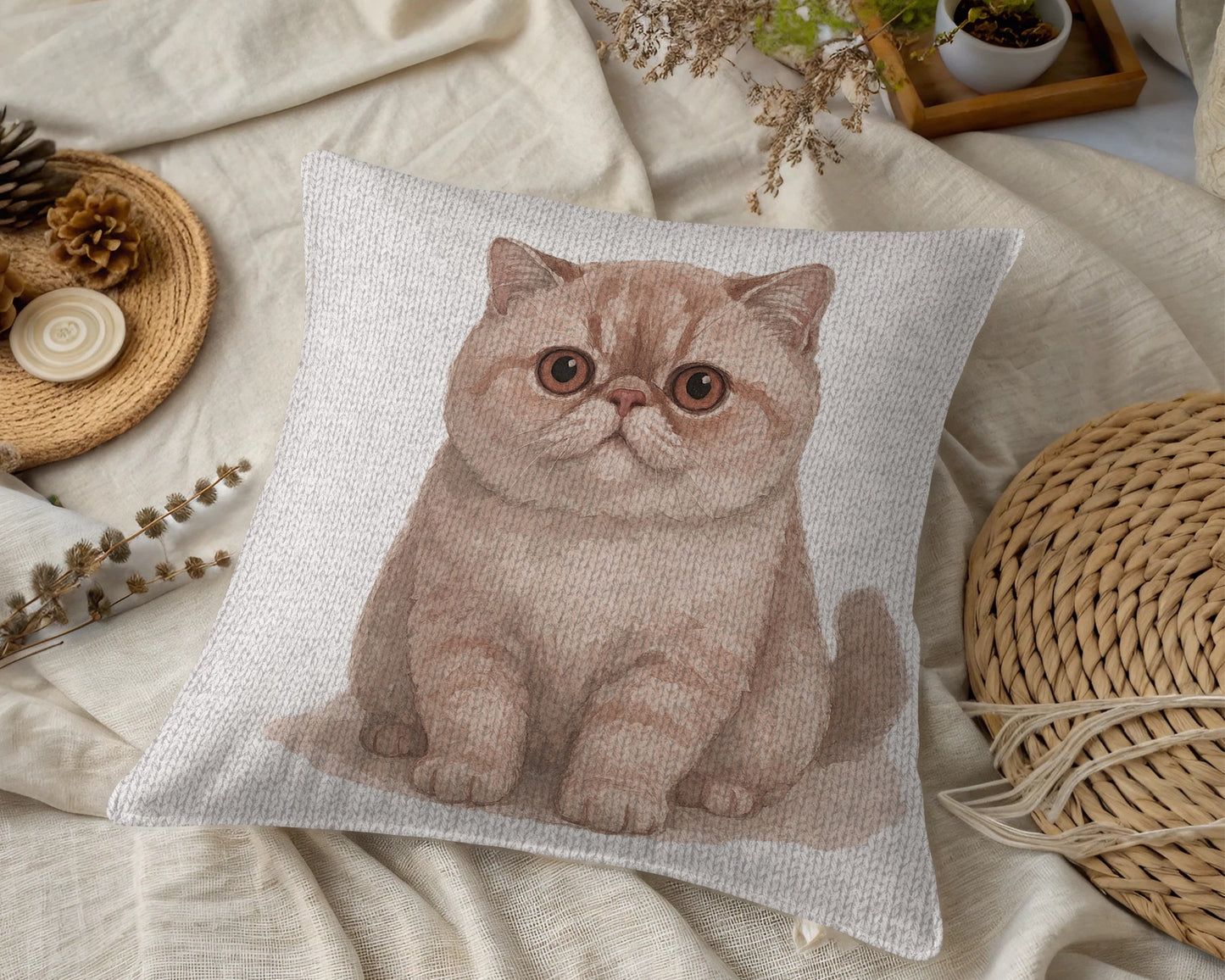 Cute Brown Cat Print Decorative Home Pillow product