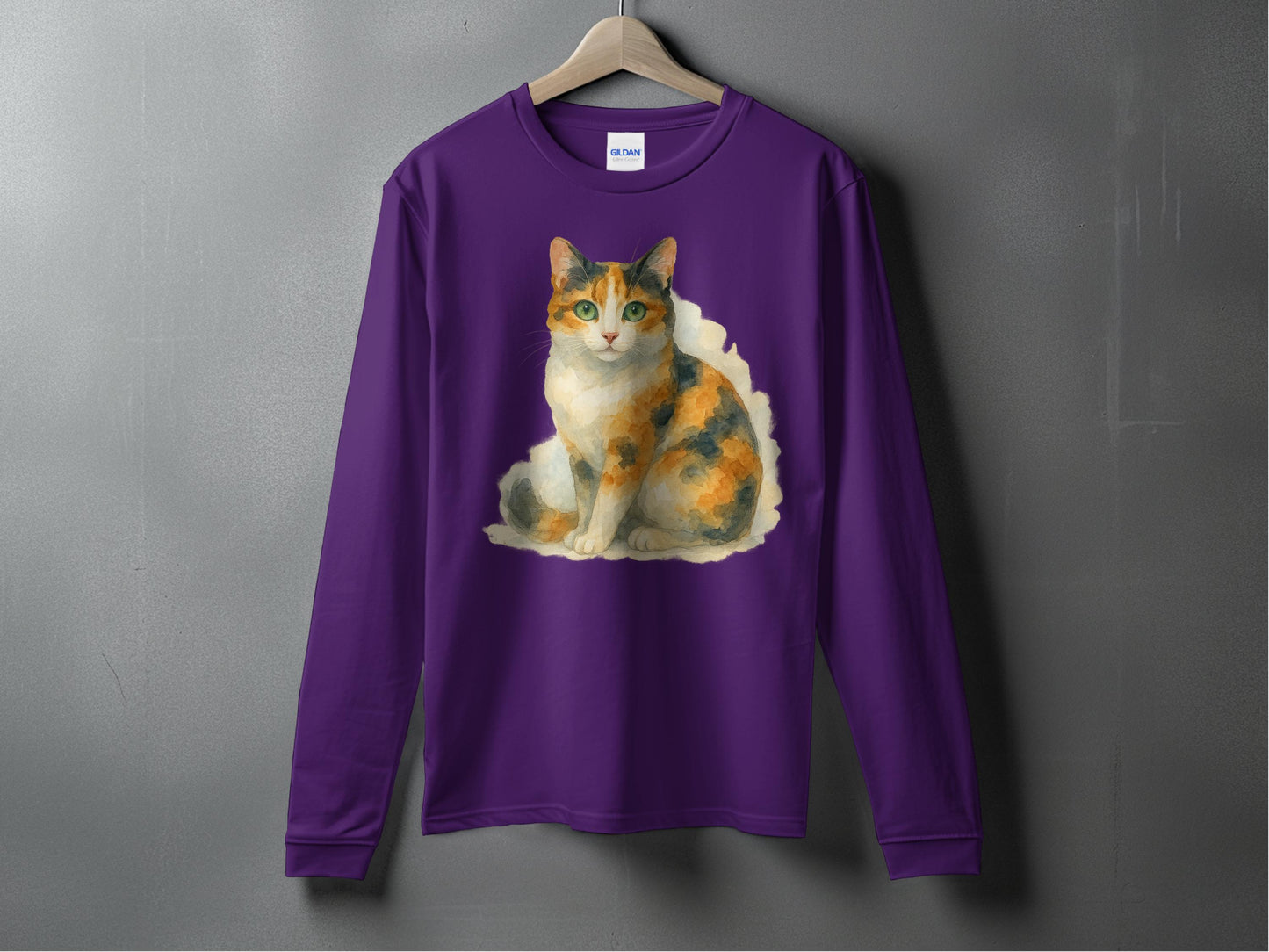 Cute Calico Cat Design Purple Long Sleeve Shirt product