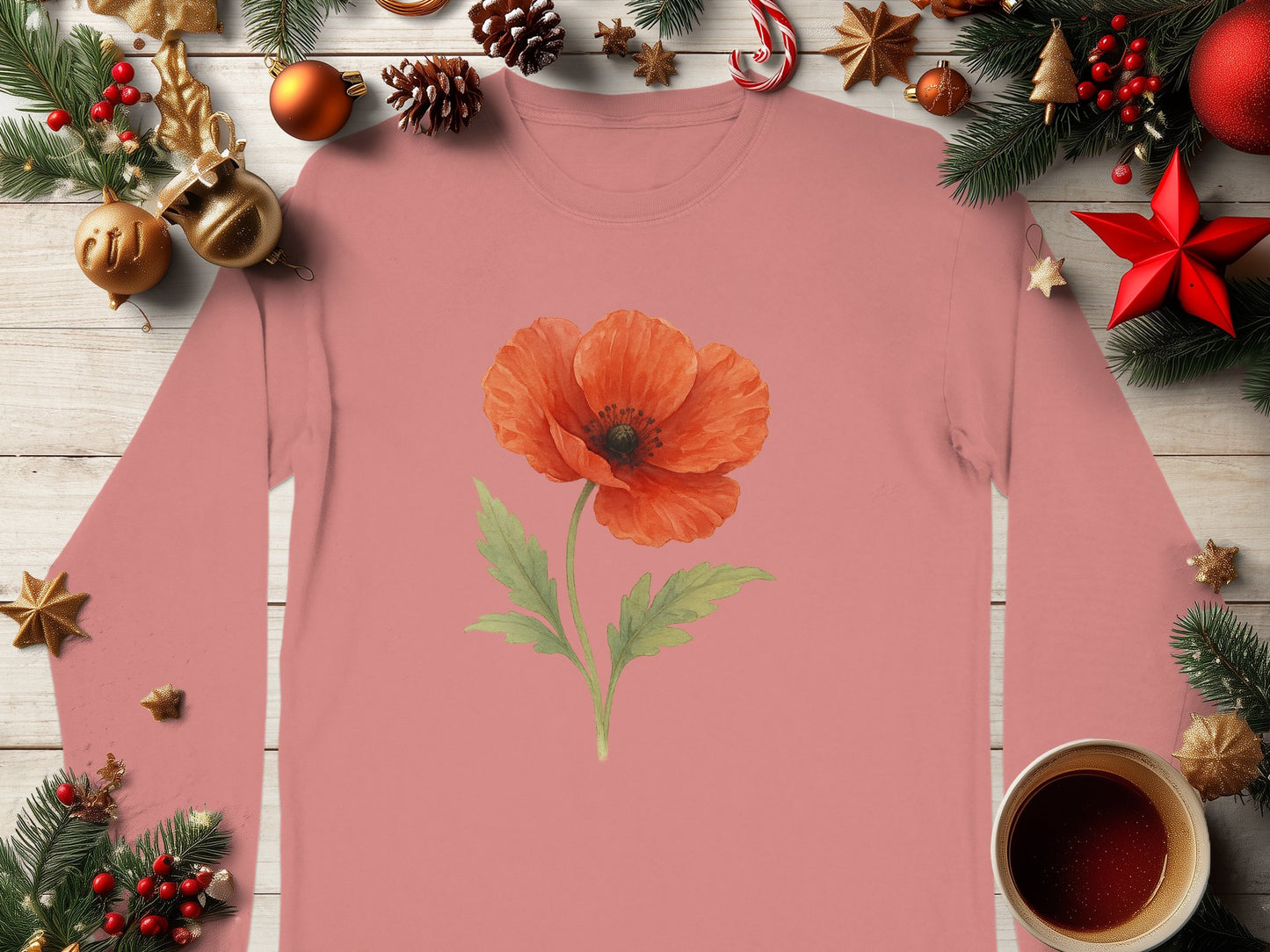 Festive Red Poppy Flower Long Sleeve Shirt product type