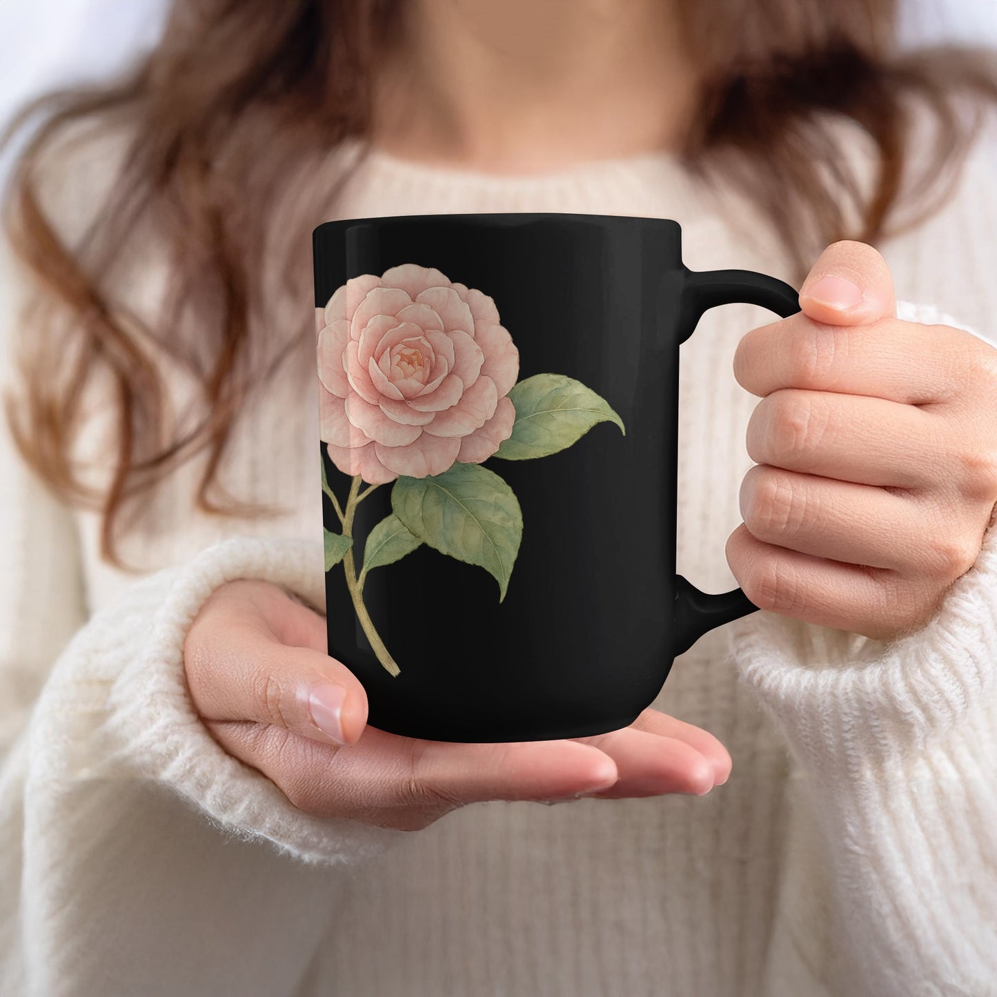 Elegant Black Mug with Beautiful Floral Design product
