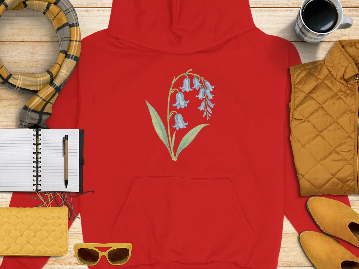 Red Hoodie with Bluebell Floral Design product type