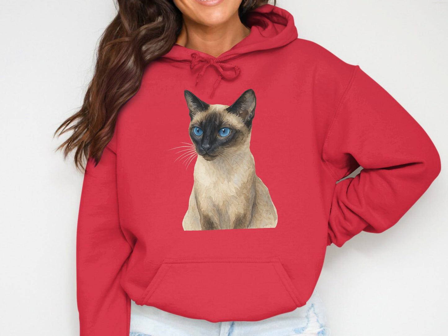 Cozy Red Hoodie Featuring Adorable Cat Print product type