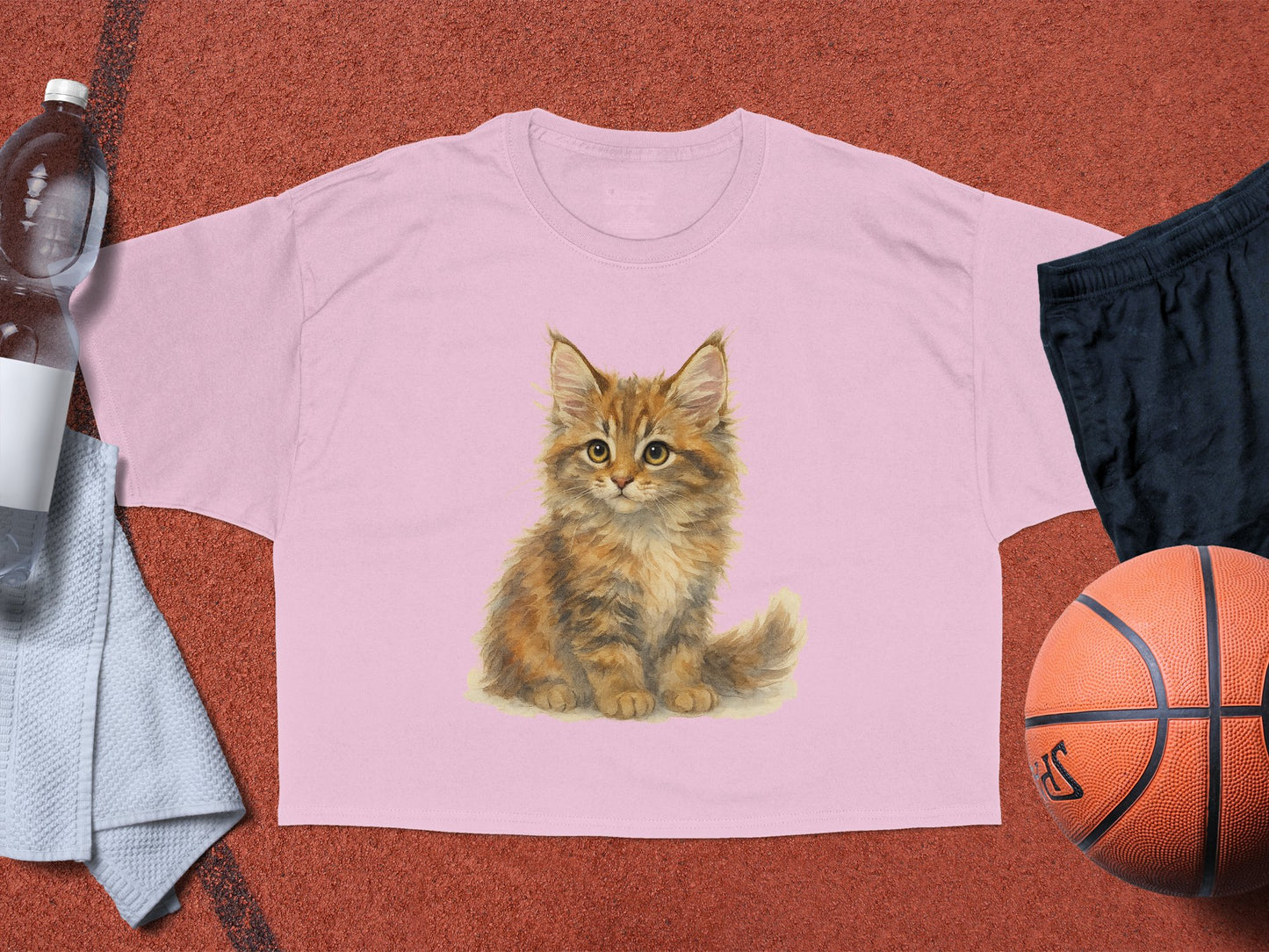 Cute Fluffy Kitten Print on Pink T-shirt Product