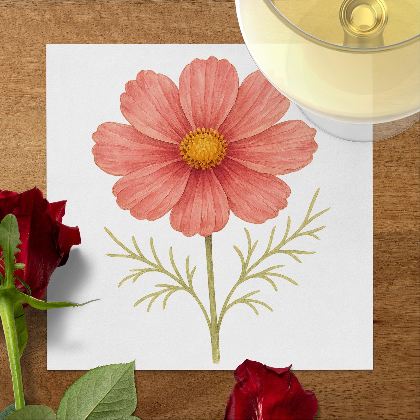 Pink Flower Illustrated Square Napkin product