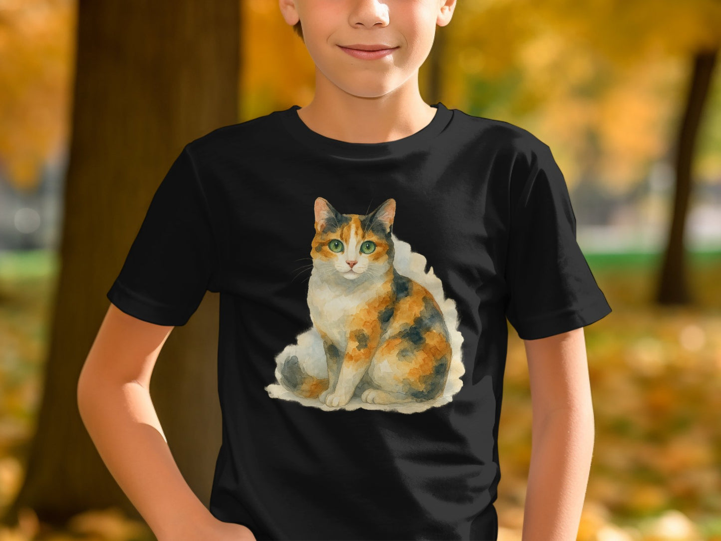 Calico Cat Art Print Black Graphic T-Shirt product type