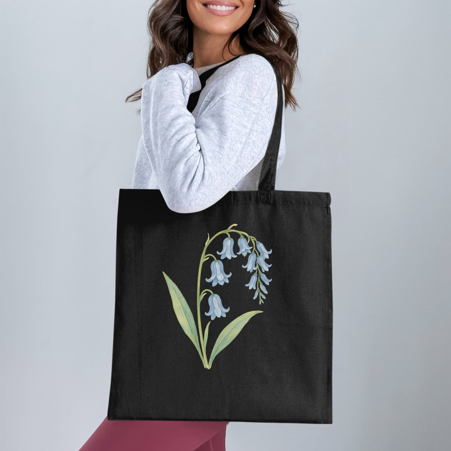 Stylish Black Tote Bag with Blue Flower Design product type