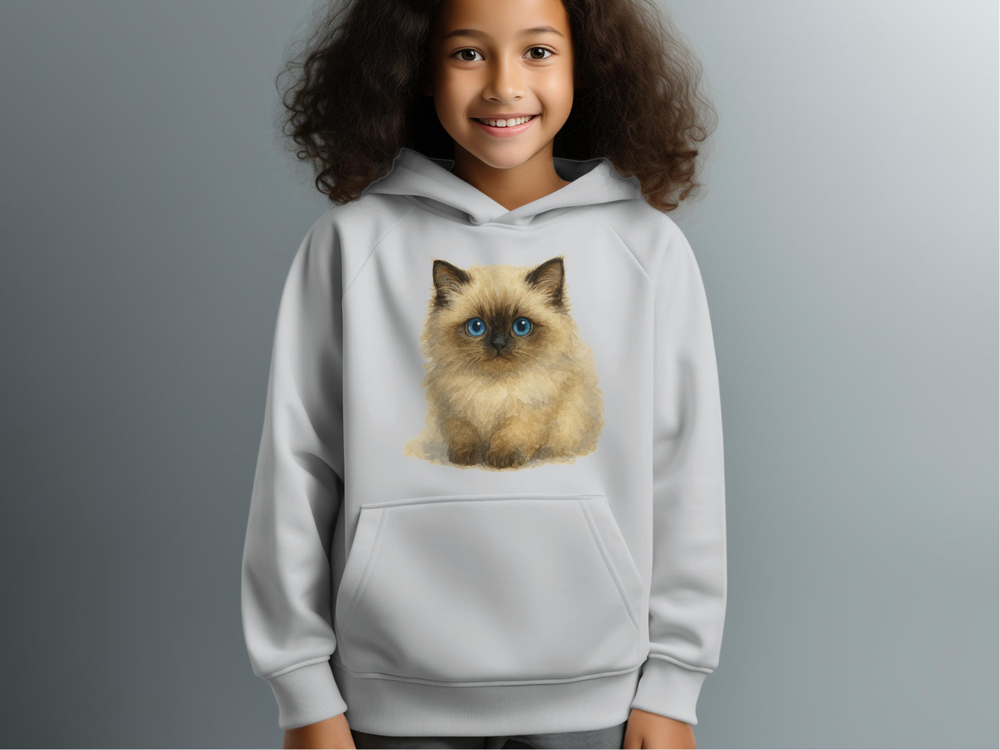 Cute Blue-Eyed Kitten Print on Cozy Youth Hoodie product type