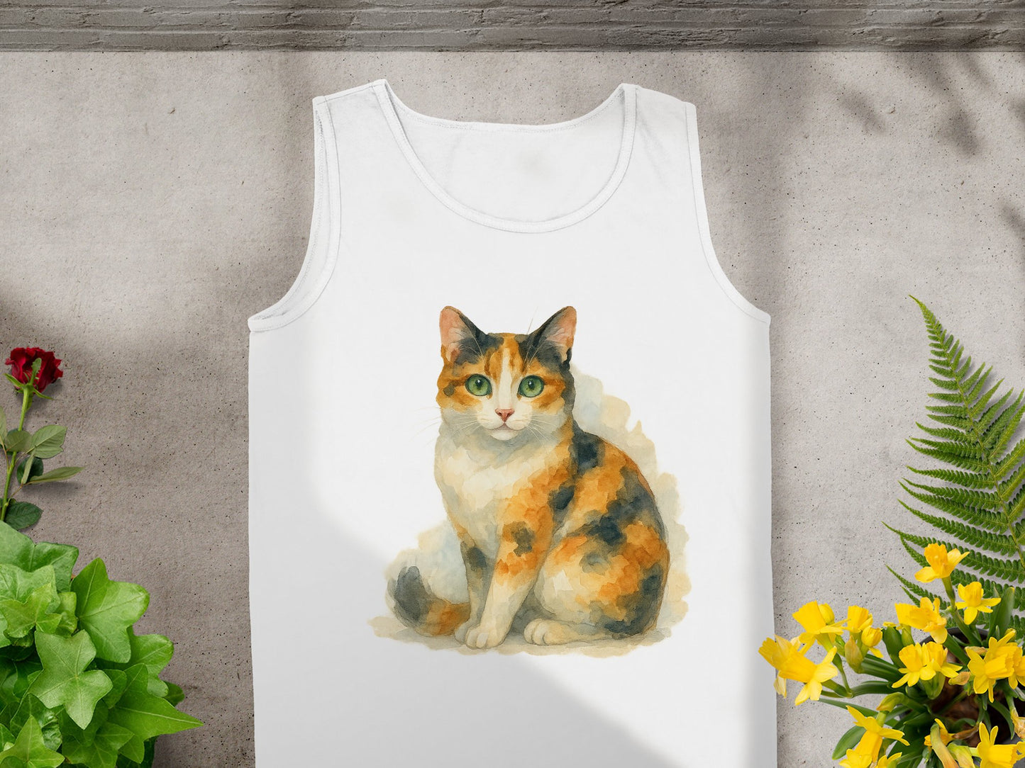 Adorable Calico Cat Print White Sleeveless Tank product