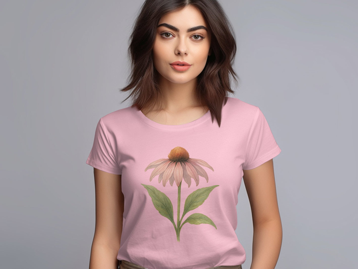 Pink T-Shirt with Echinacea Flower Print product type