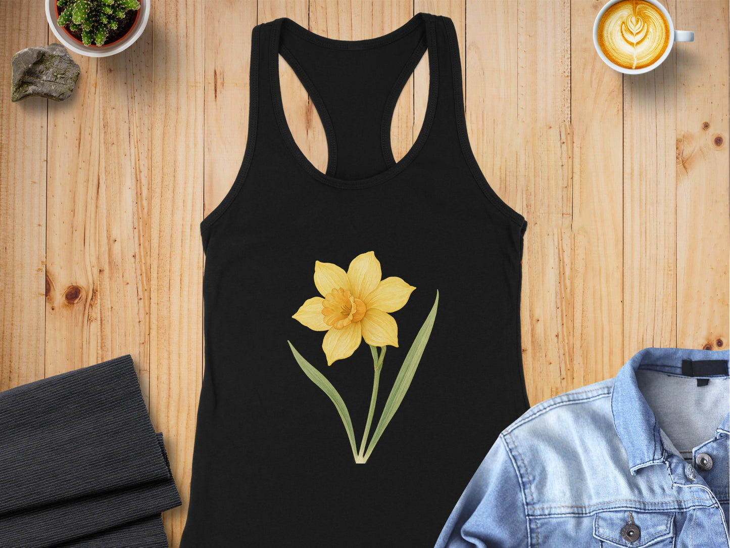 Yellow Daffodil Black Racerback Tank Top product type