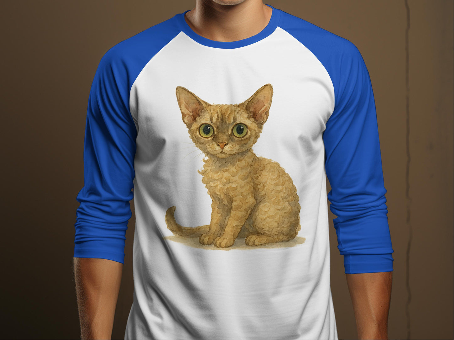Cute Kitten Print on Blue Sleeves Baseball Shirt product type