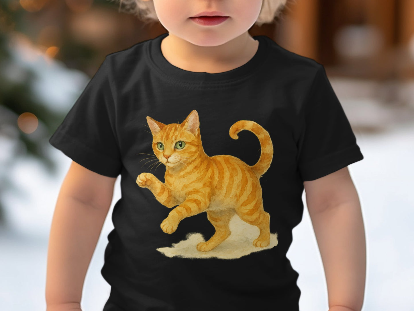 Cute Cartoon Orange Cat Print Black T-Shirt product type