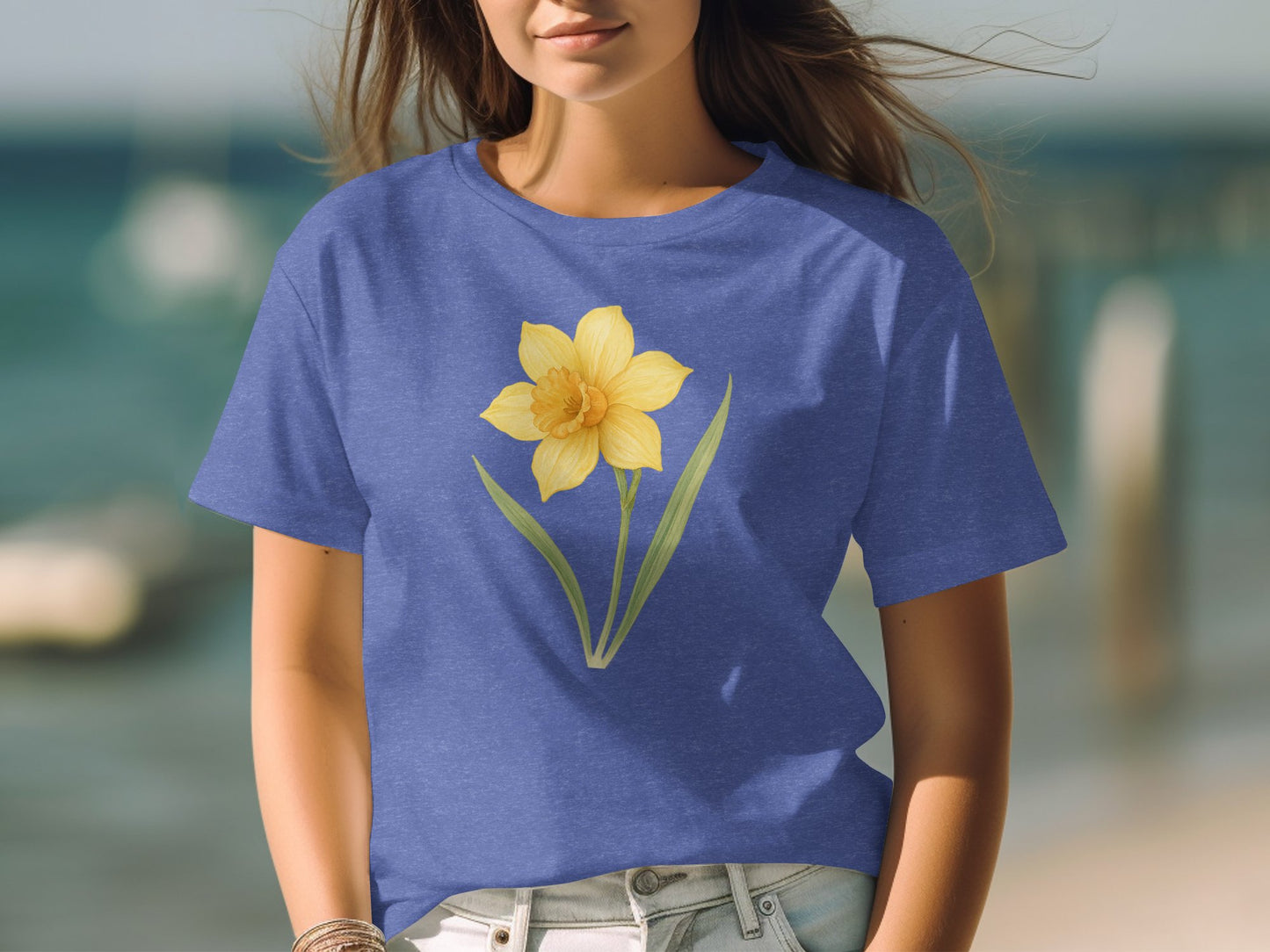 Bright Blue Shirt with Yellow Flower Graphic product type