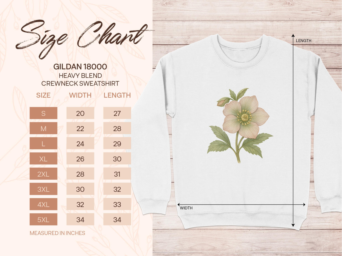 Elegant Floral Design on White Crewneck Sweatshirt product type