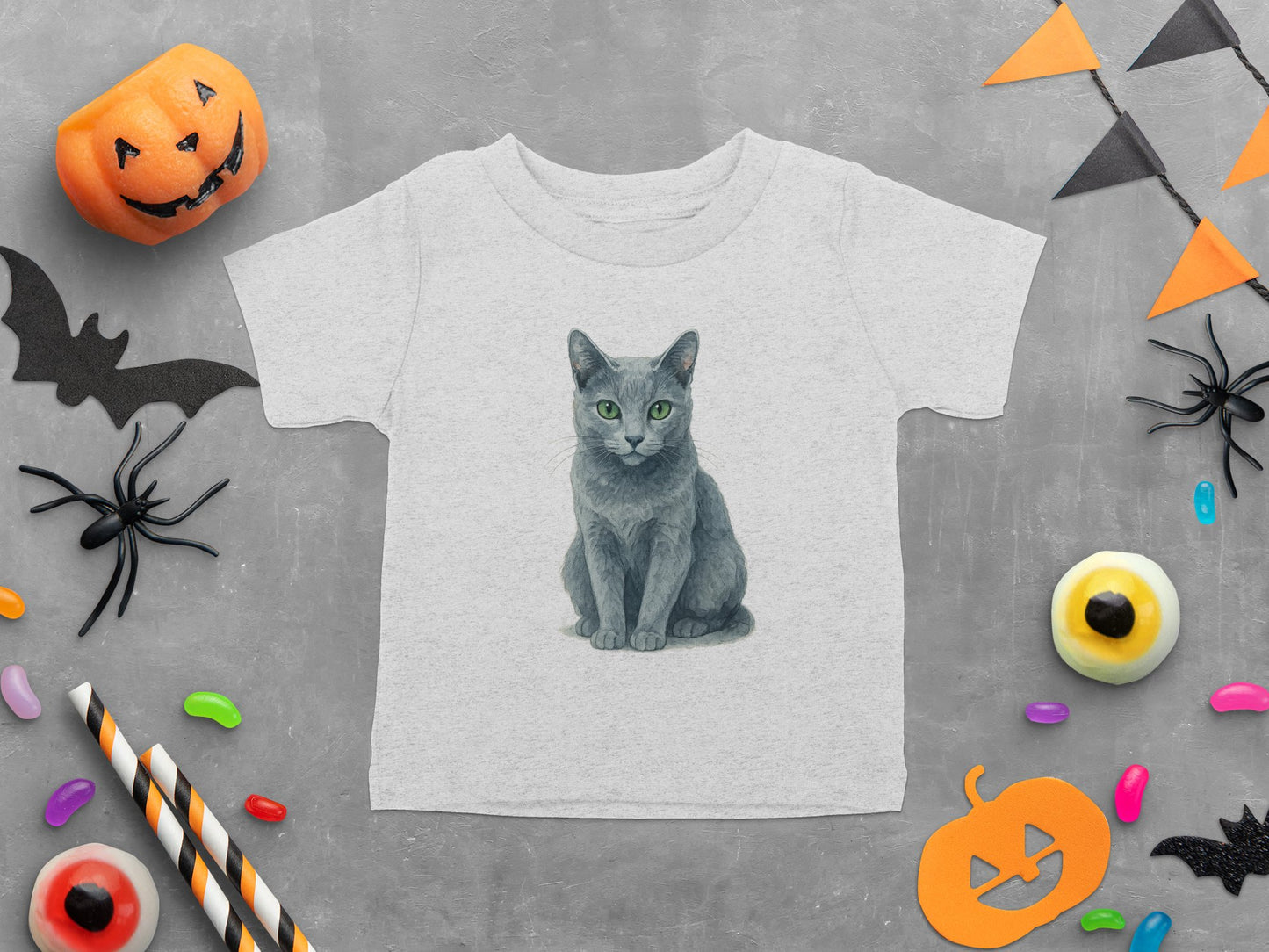 Halloween Gray Cat Graphic T-Shirt for Kids product type