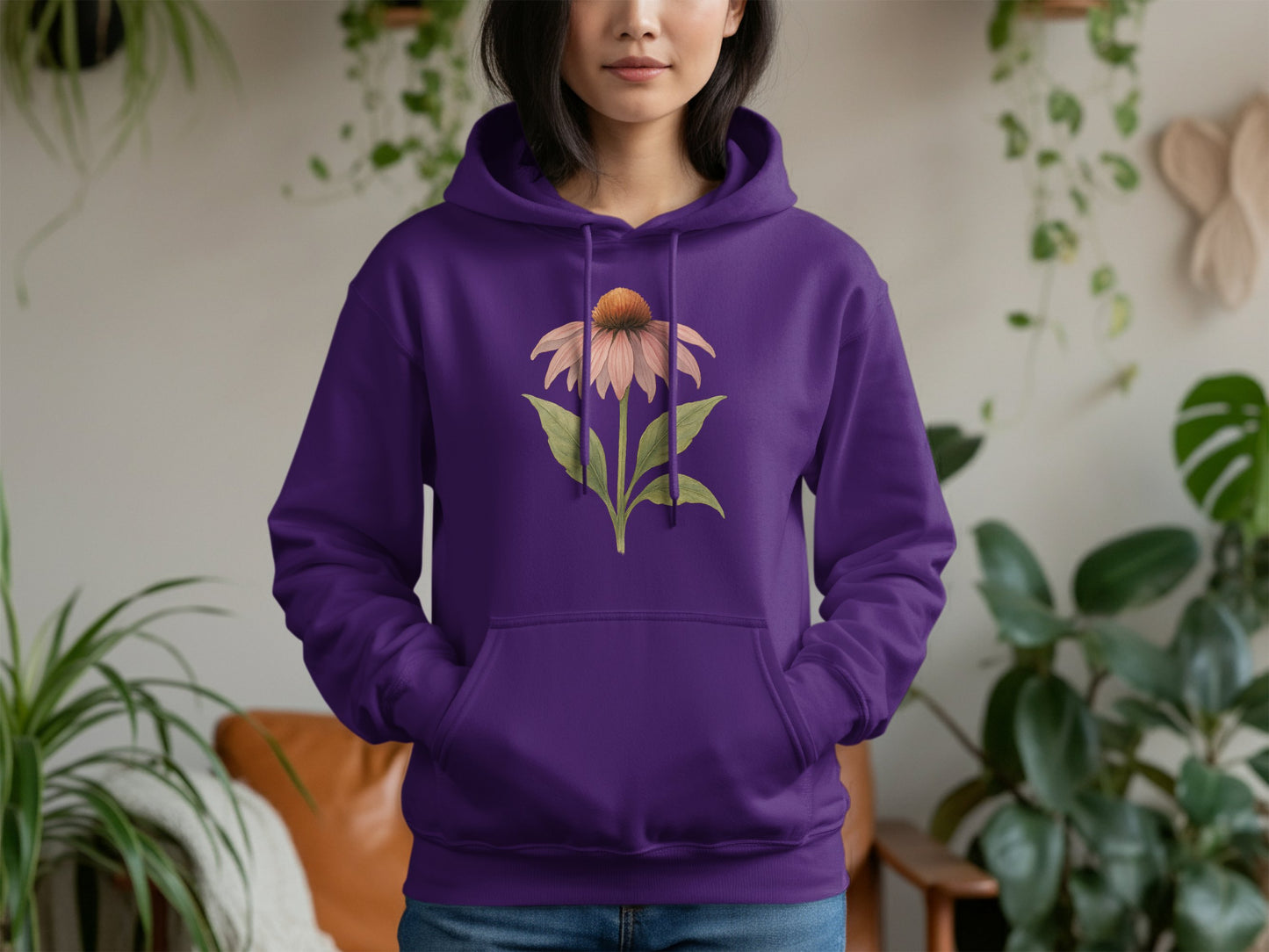 Purple Hoodie with Floral Design Graphic product type