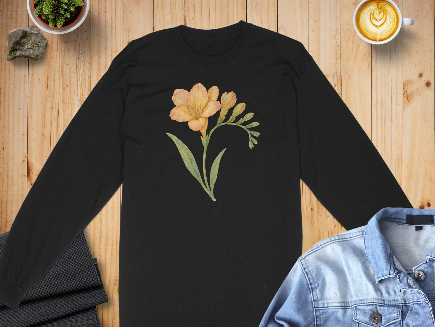 Elegant Long Sleeve Shirt with Artistic Floral Design product type
