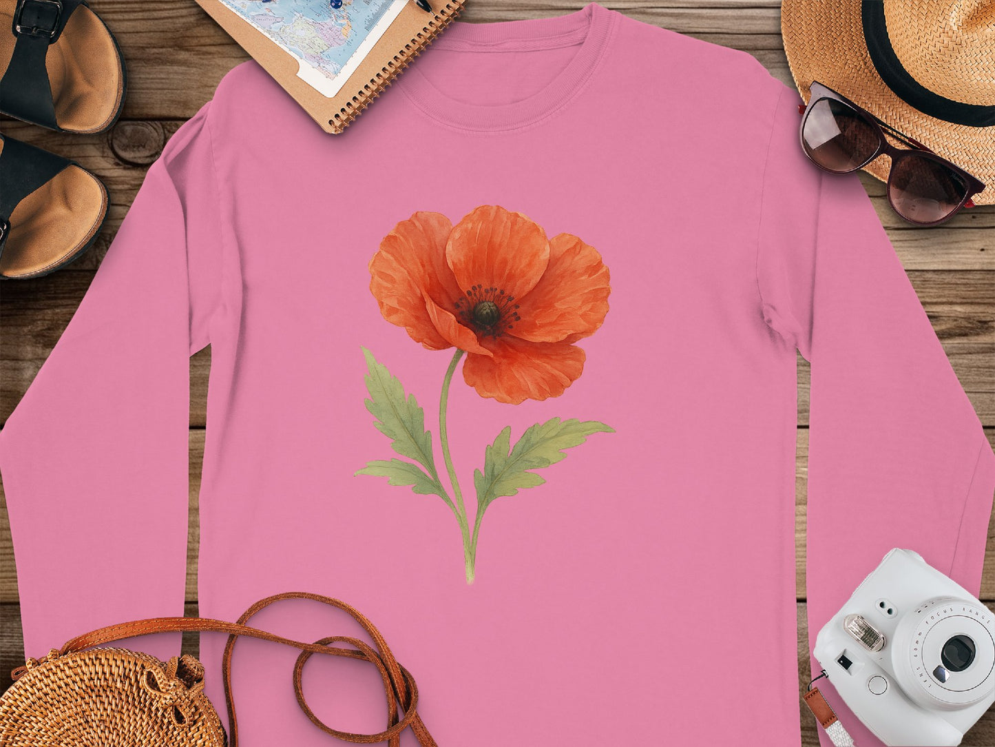 Vibrant Poppy Flower Print Pink Long Sleeve product