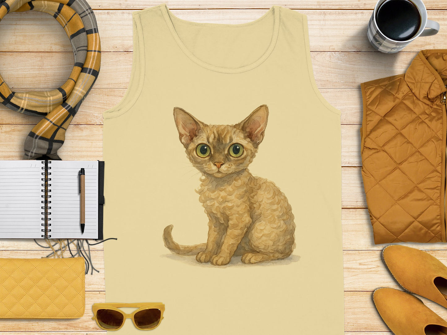 Cute Kitten Illustration on Beige Tank Top product type