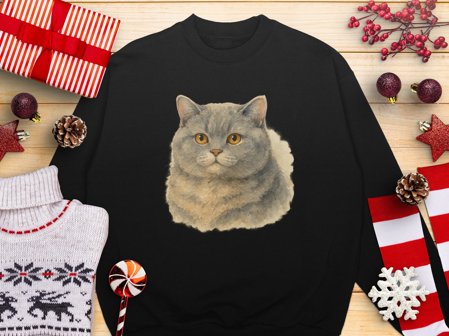 Cute Cat Graphic On Cozy Black Sweatshirt product