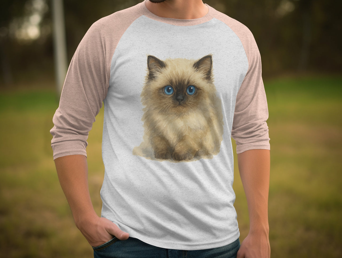Adorable Blue-eyed Kitten Print Baseball Tee product