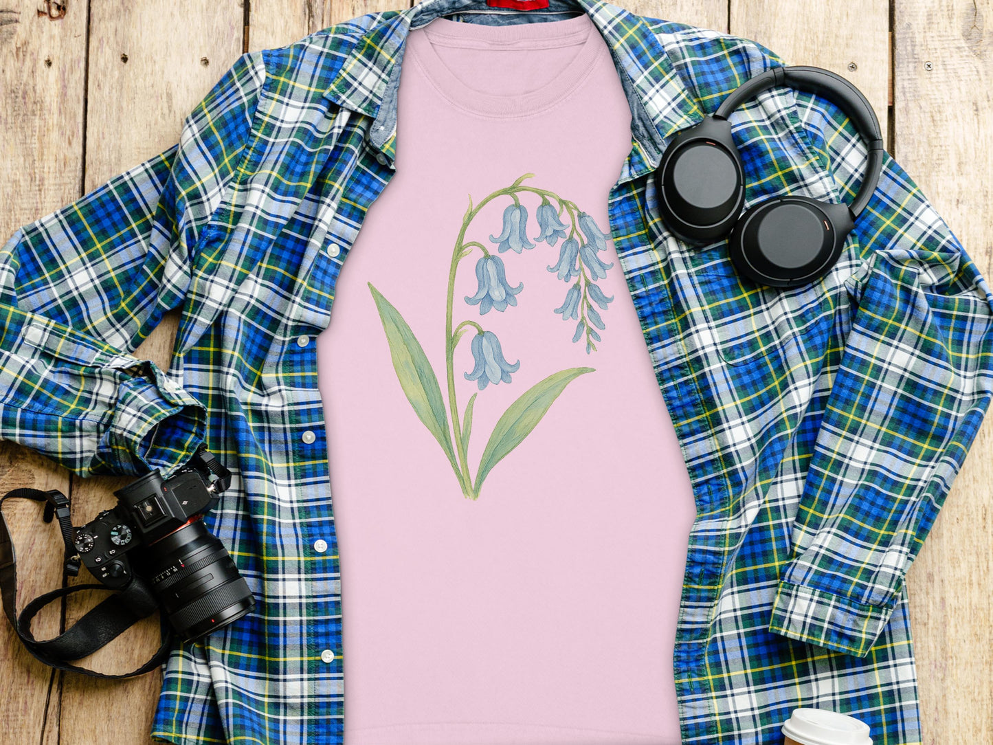 Bluebell Plant Illustration on Pink T-Shirt product
