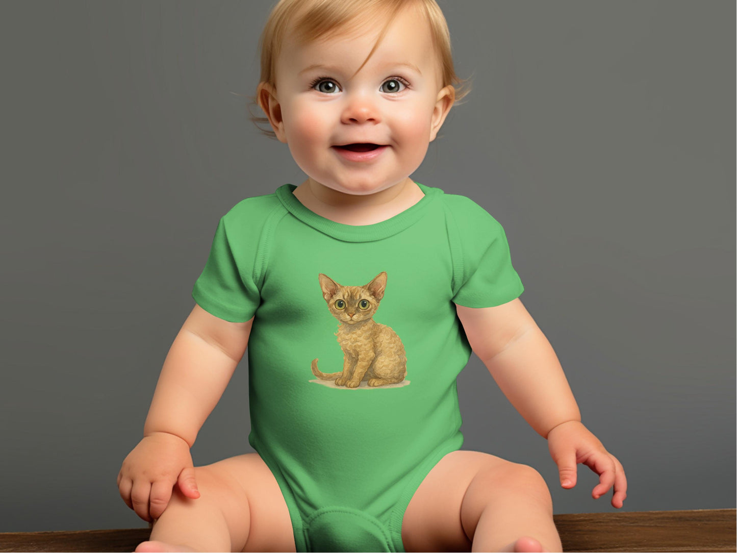 Adorable Green Baby Onesie with Cute Kitten Print product type