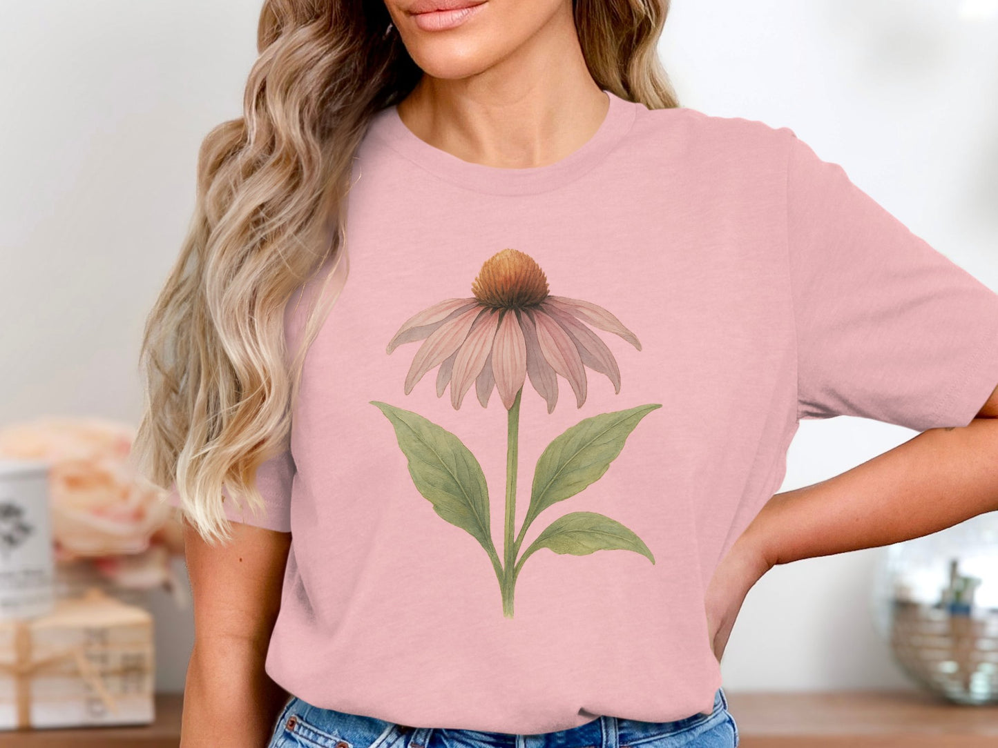 Beautiful Flower Illustration on Pink Shirt product type