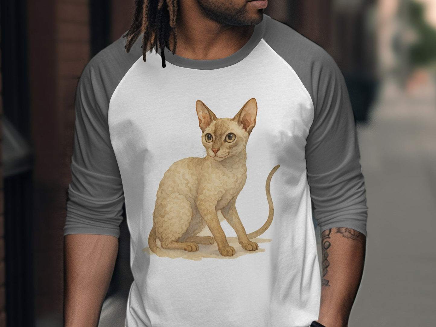 Charming Cat Design on Grey Sleeves T-Shirt product type