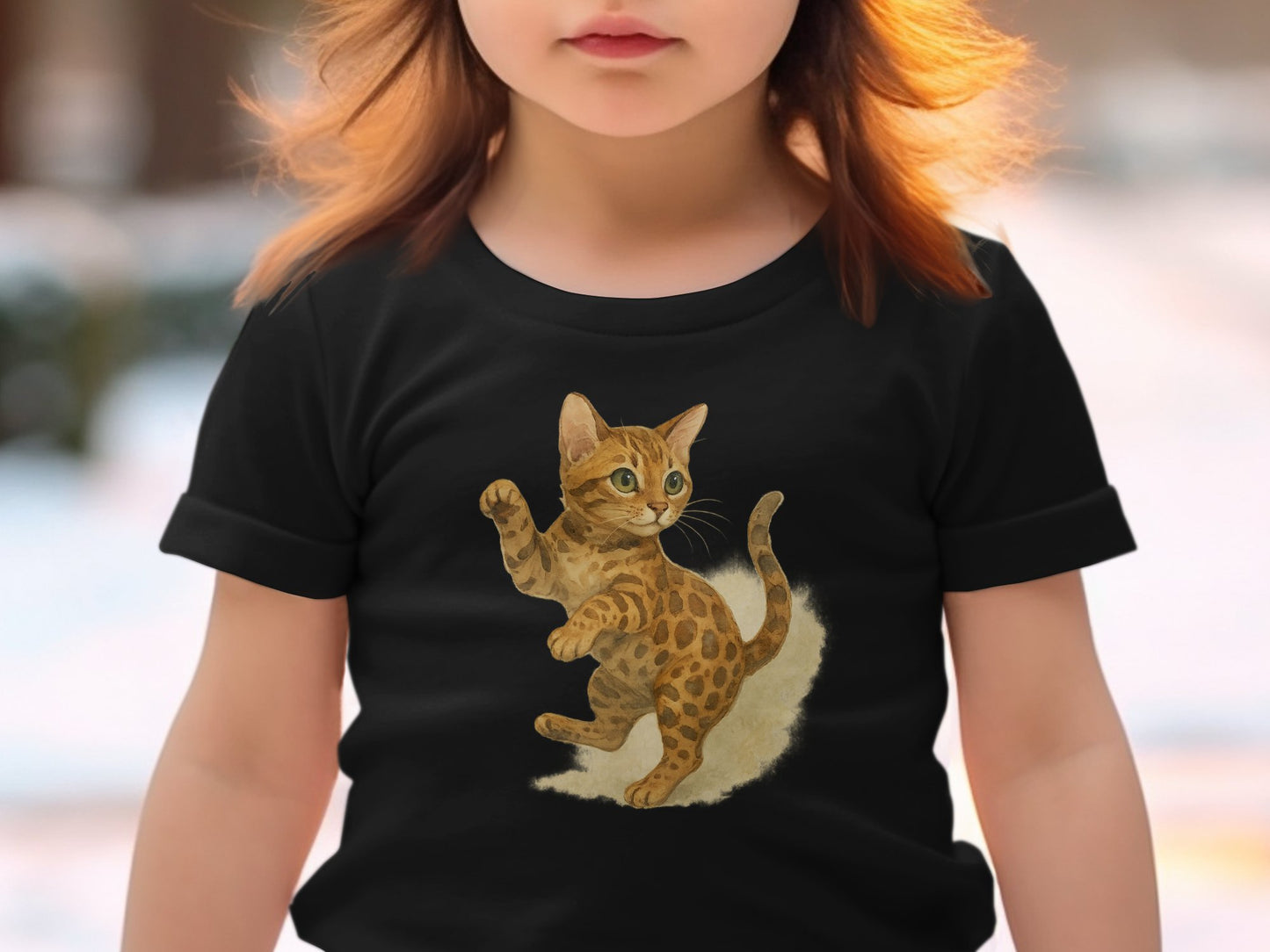 Cute Cartoon Cat Graphic Black T-Shirt product