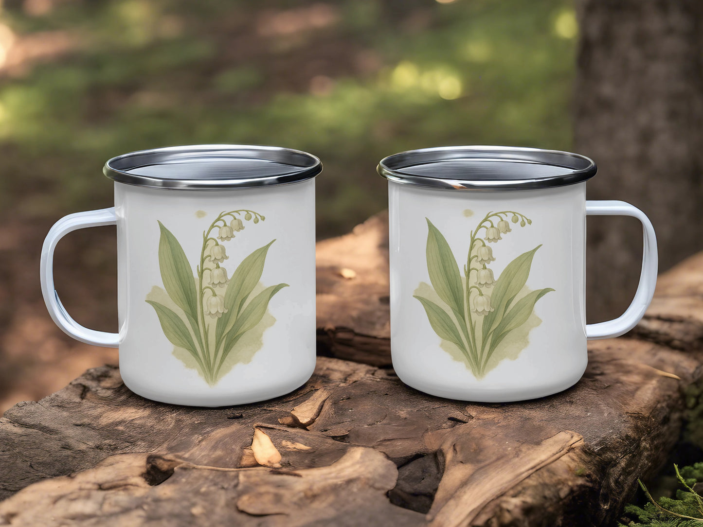 White Metal Mugs with Lily of the Valley Print product type