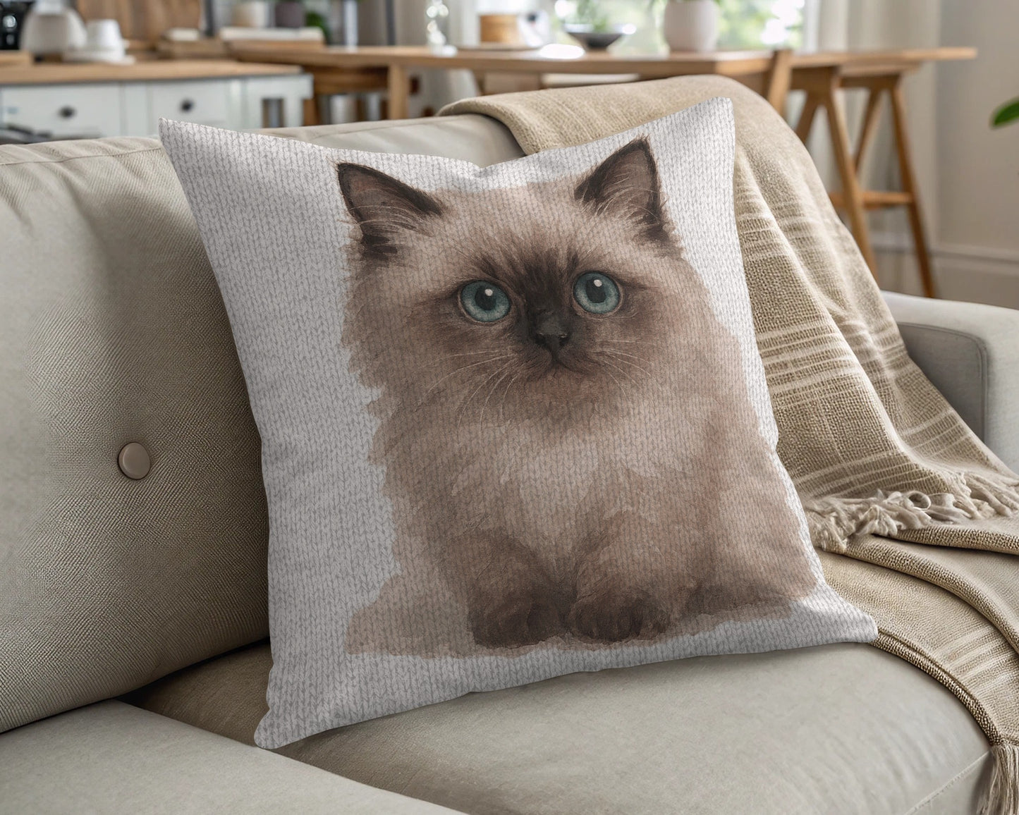 Adorable Fluffy Kitten Print on Square Throw Pillow product