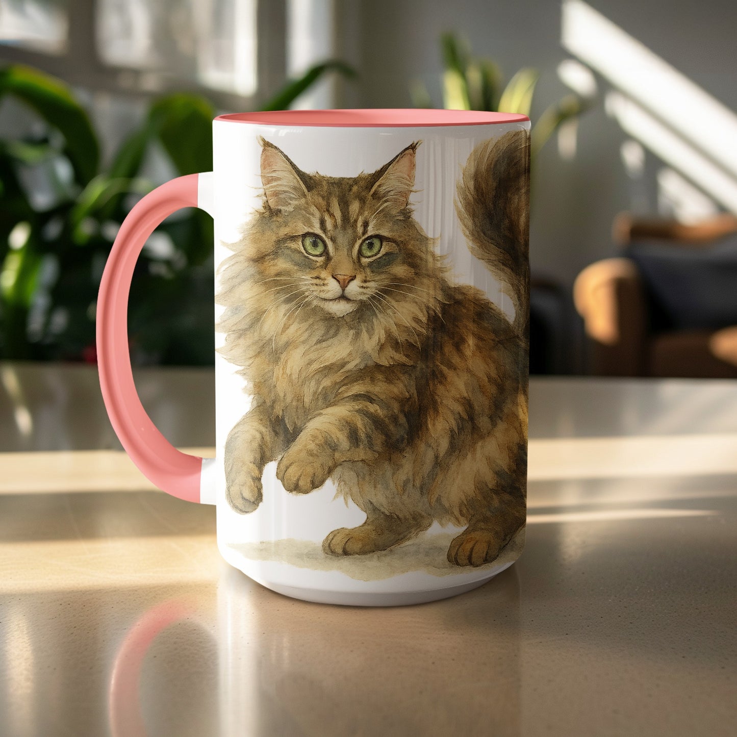 Cat Art with Pink Handle Ceramic Coffee Mug product