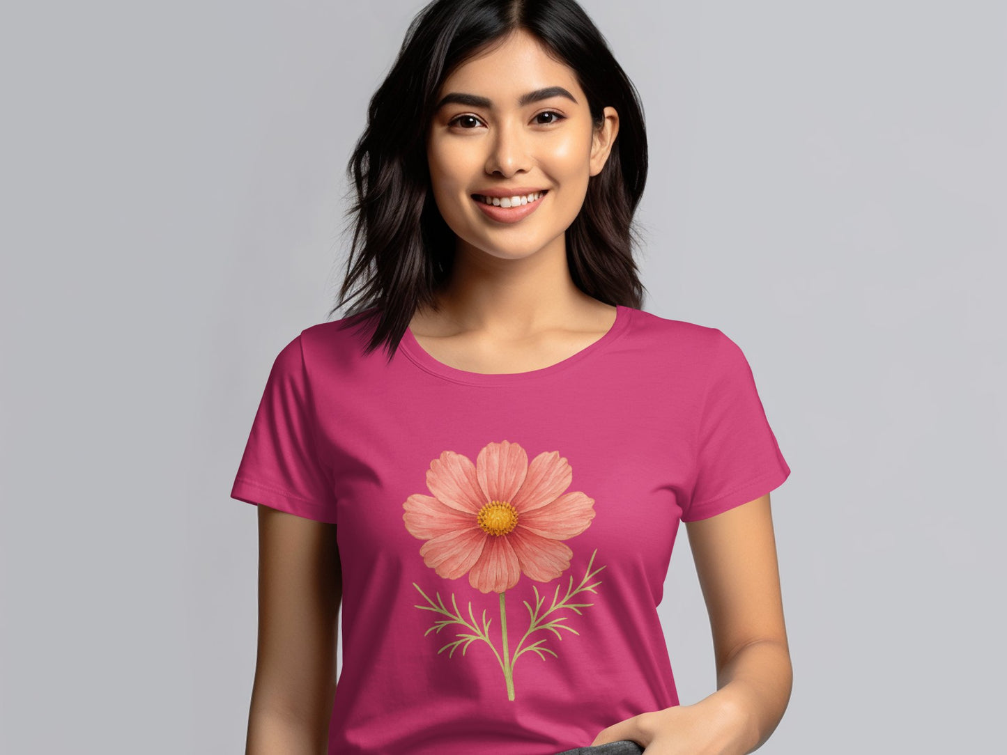Pink Shirt with Large Flower Print Graphic product type