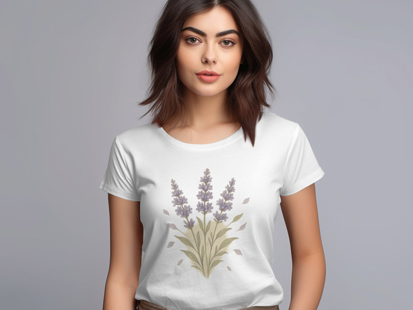 Lavender Floral Design White Casual T-Shirt product type