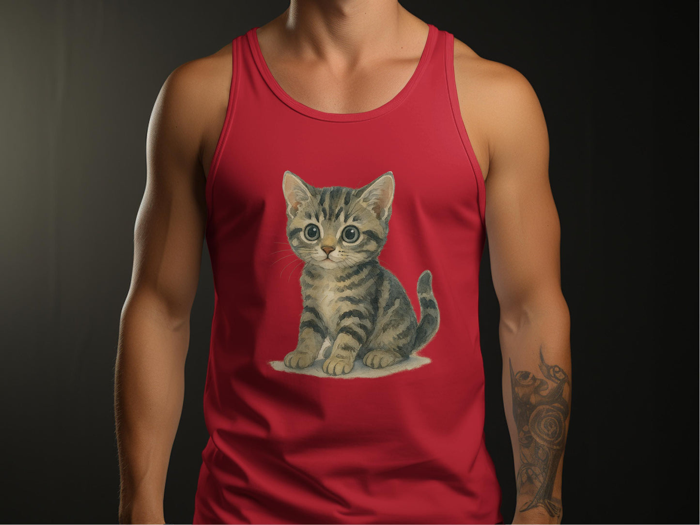 Adorable Kitten Graphic on Red Tank Top Product Type