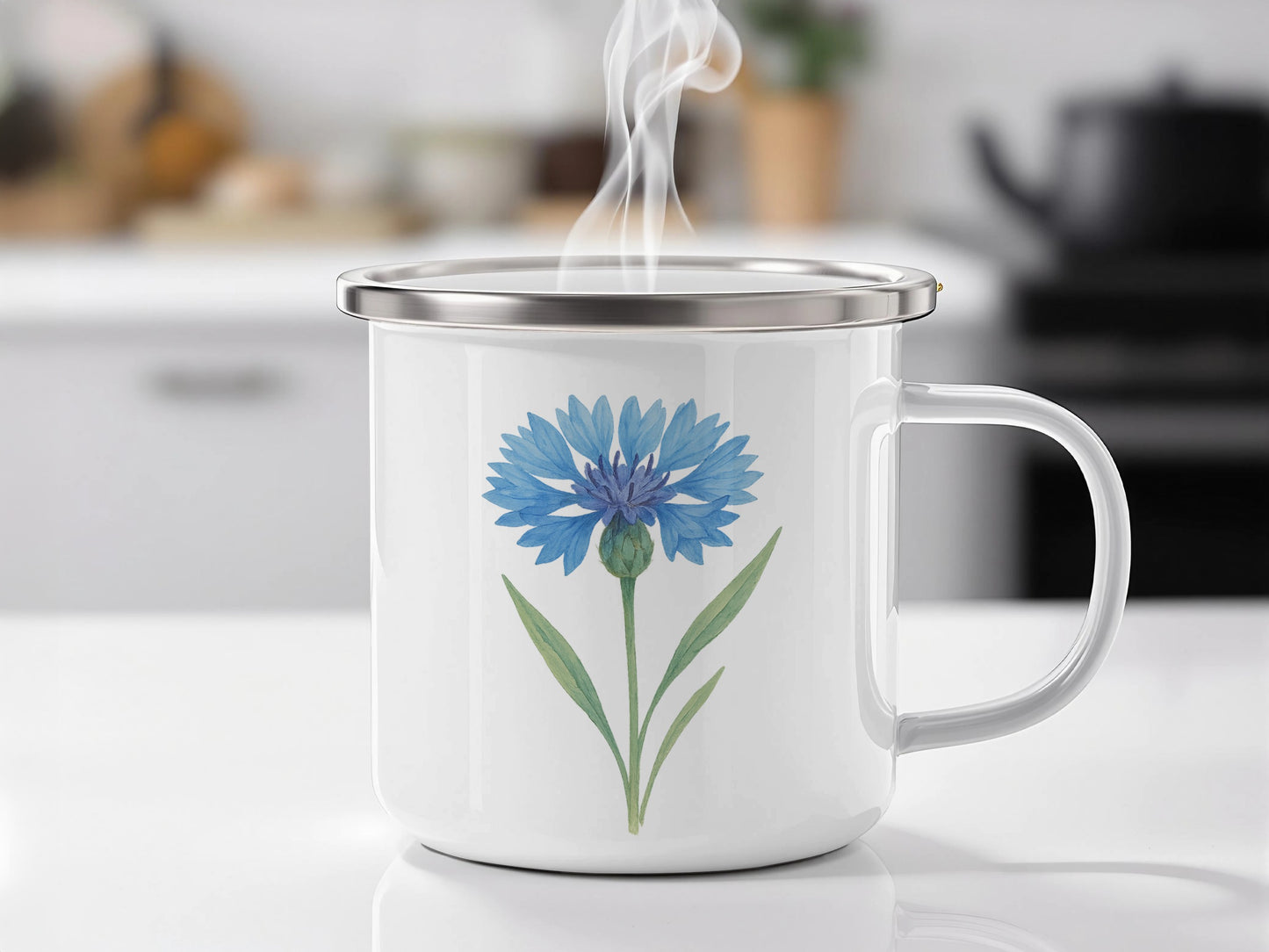 Blue Floral Design Printed White Mug product