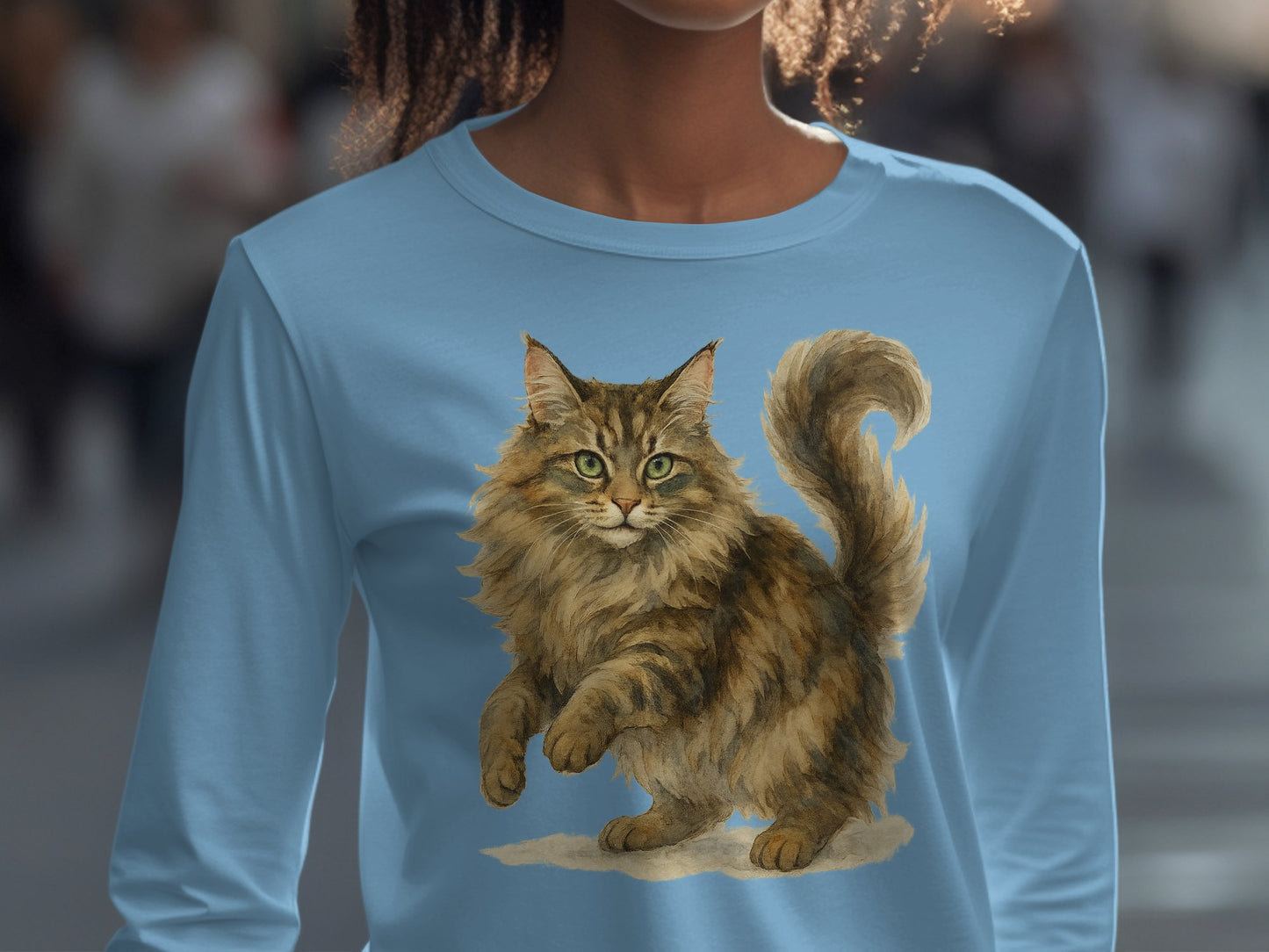 Cute Fluffy Cat Illustration Design on Long Sleeve Shirt product