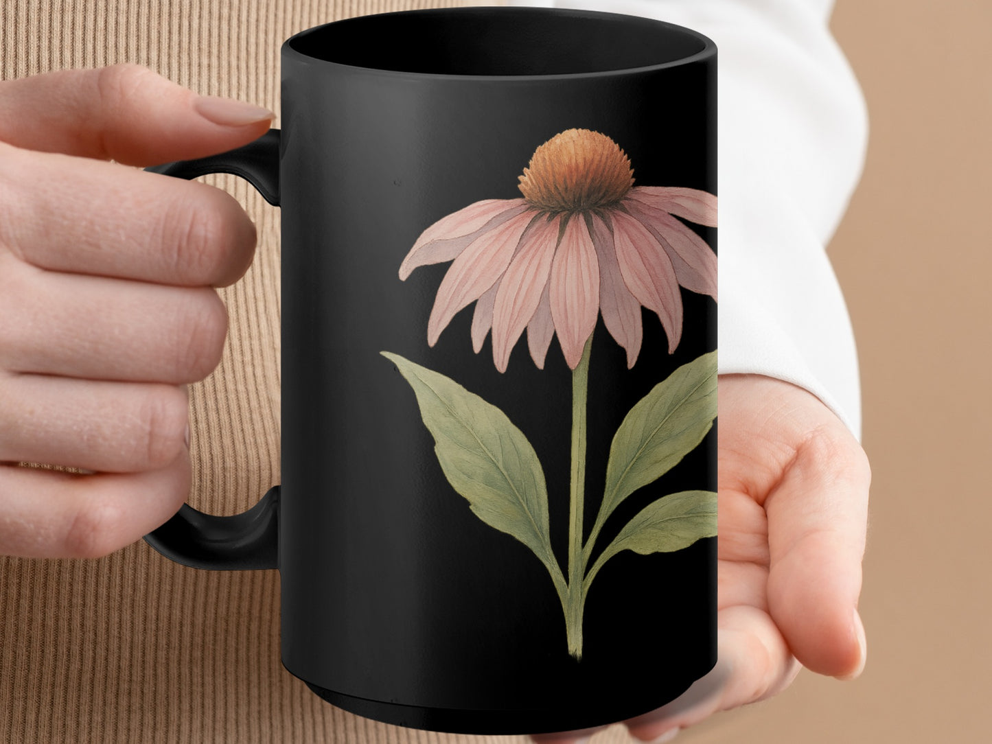 Elegant Floral Design Black Mug product