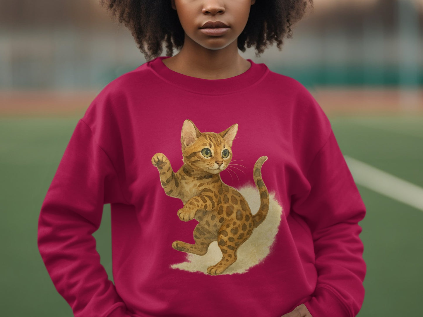 Stylish Red Sweatshirt with Unique Cat Design product type