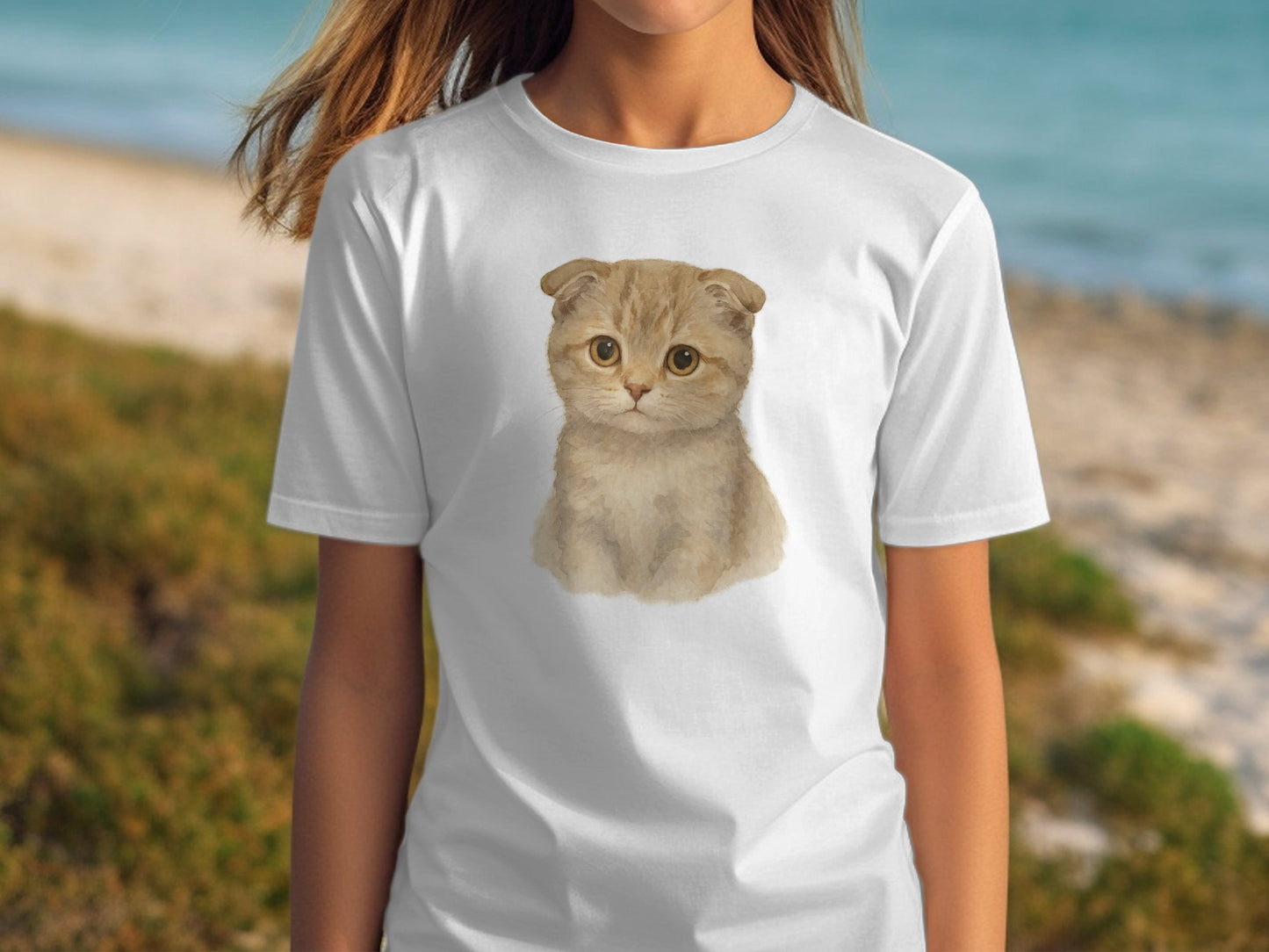 Cute Fluffy Kitten Design Tee Shirt Casual Product Type