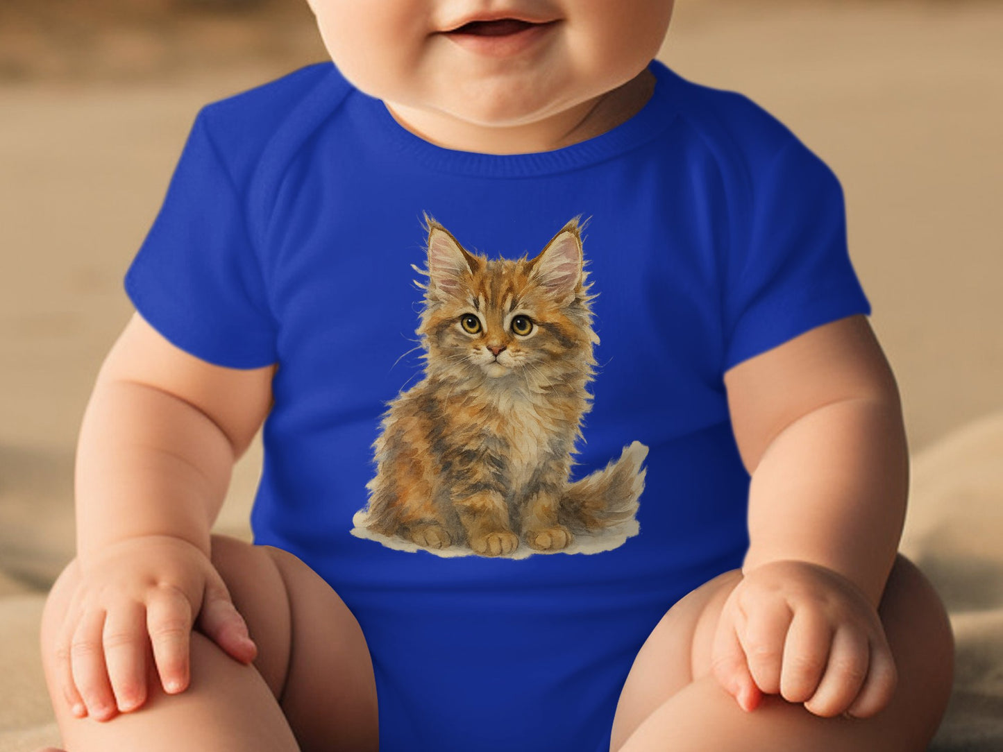 Cute Fluffy Kitten Print Blue Onesie Baby Clothing product type
