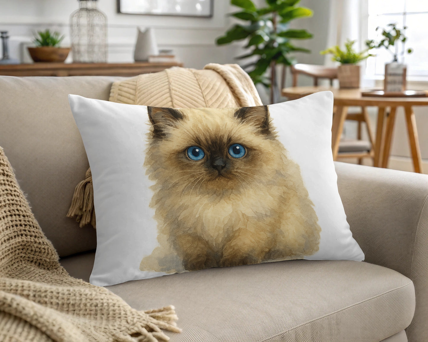 Adorable Blue-Eyed Fluffy Kitten Print Throw Pillow product