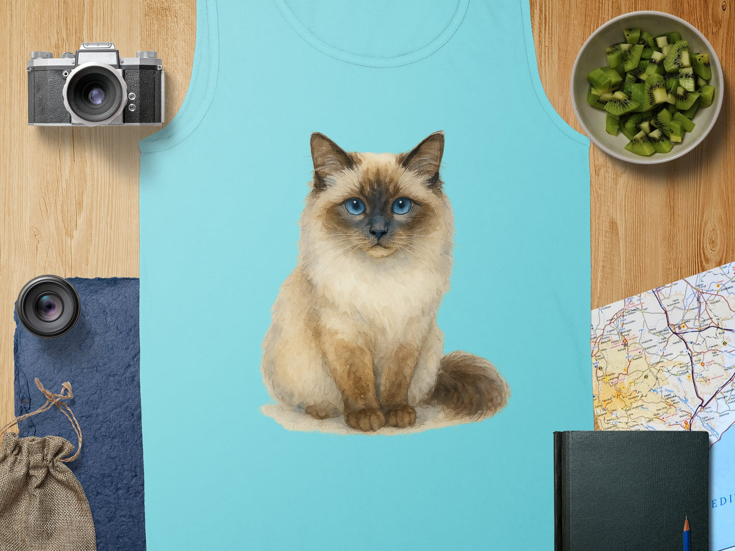 Cute Cat Print Blue Tank Top Sleeveless Shirt product type