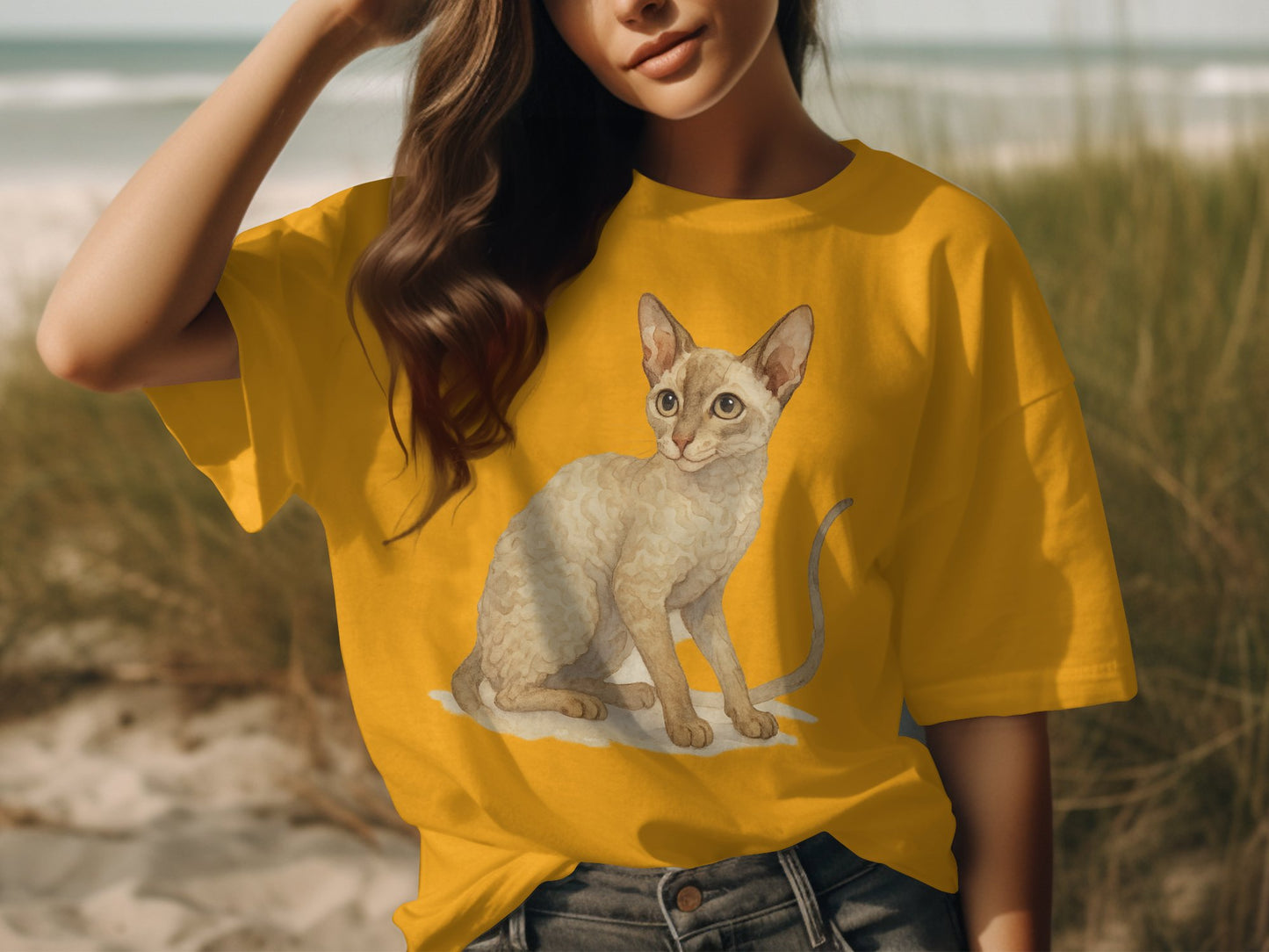 Cute Cat Illustration on Bright Yellow Shirt product