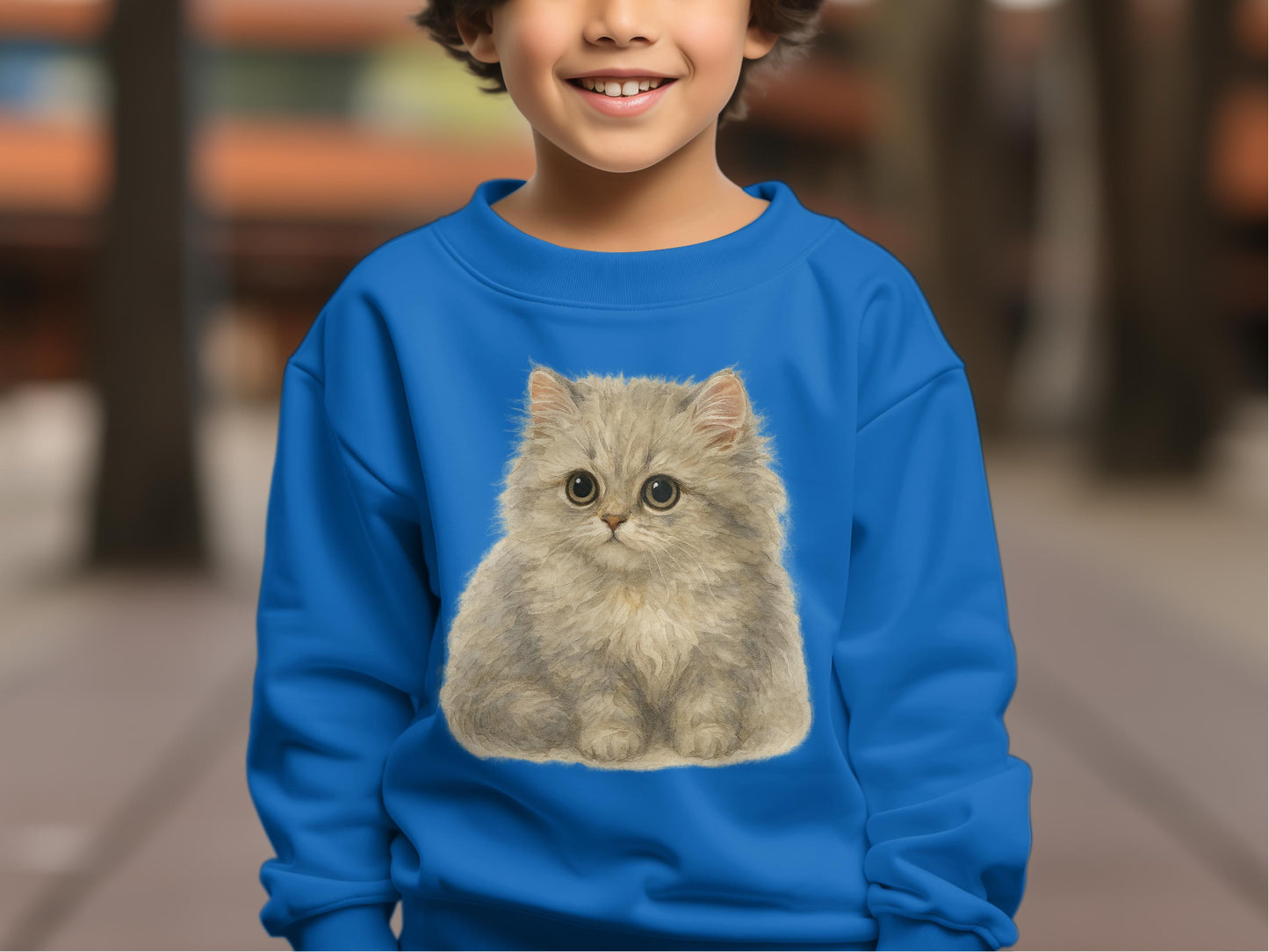 Adorable Fluffy Kitten Printed Blue Sweatshirt product