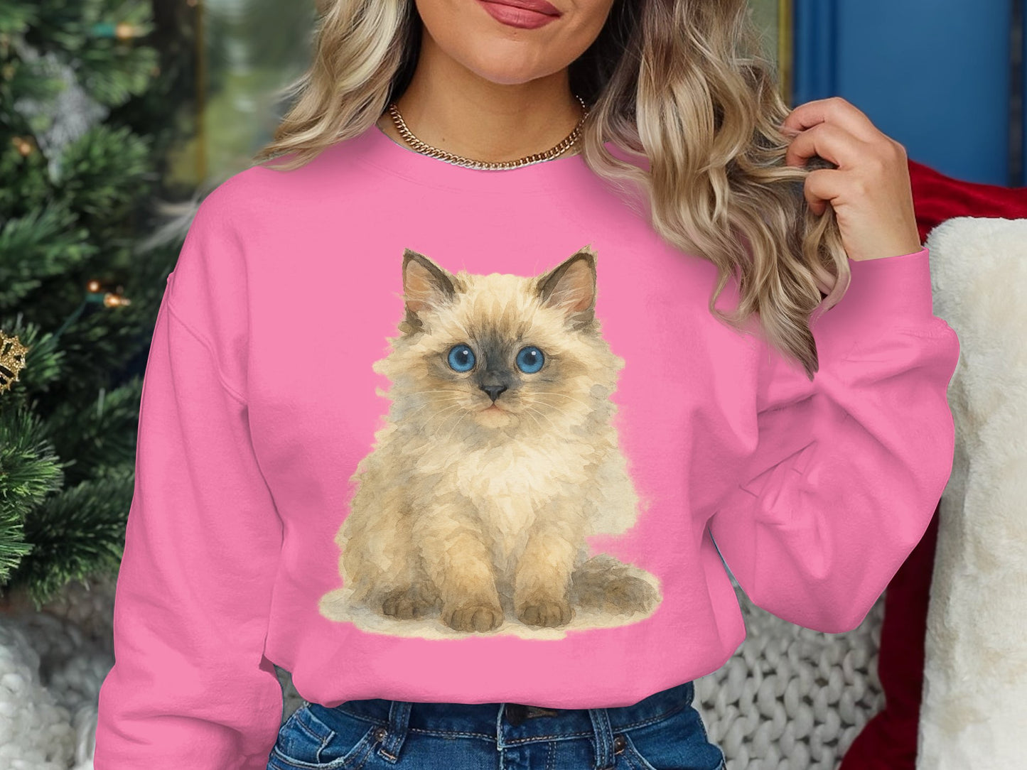 Cute Fluffy Kitten Printed Sweatshirt Stylish Sweatshirt