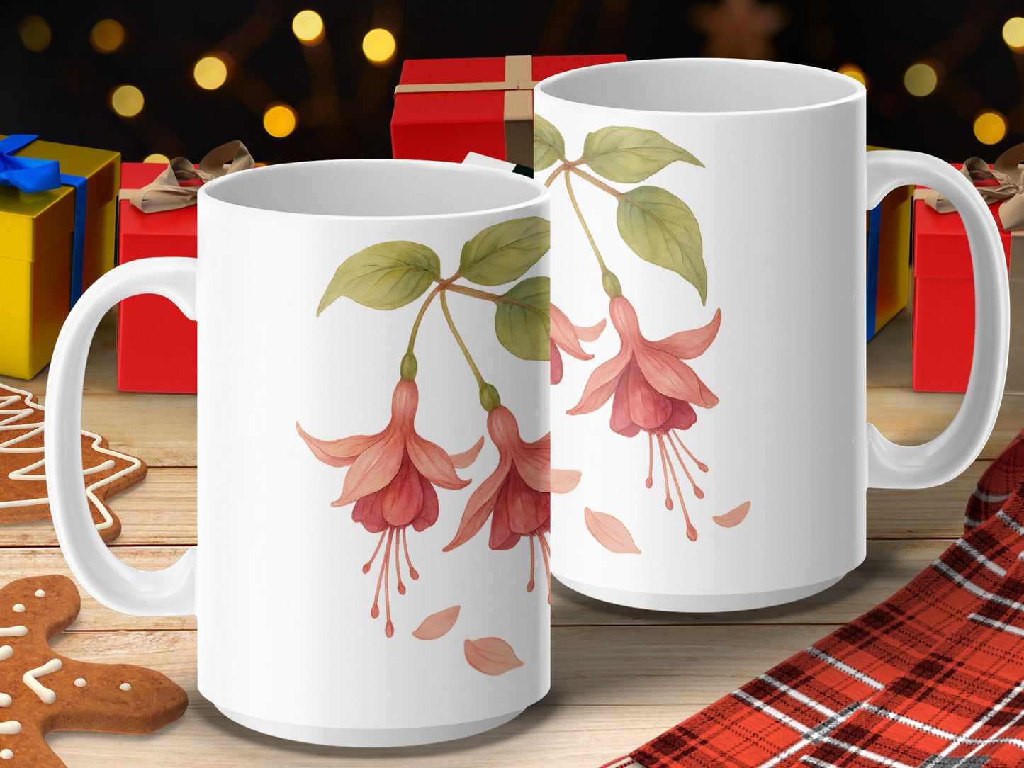 Beautiful Floral Design White Mug Beverage Product