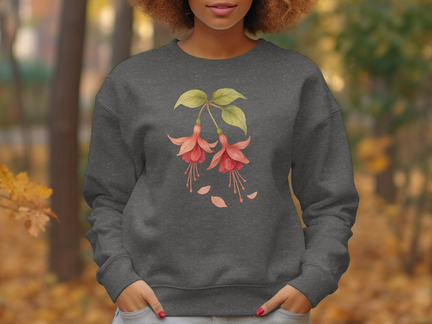 Floral Fuchsia Printed Charcoal Colored Sweatshirt product