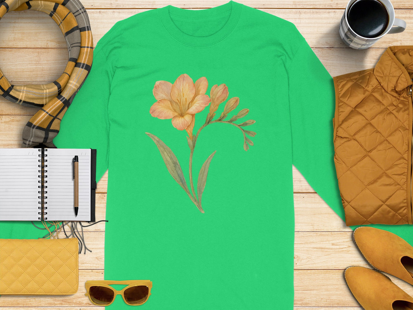 Floral Printed Long Sleeve Green Shirt product